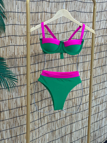 BIKINI LARANJEIRAS | VERDE COM ROSA | P